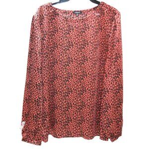 J Peterman Leopard Print Blouse Women 18 Pink Long Sleeve Dressy Top Office Chic